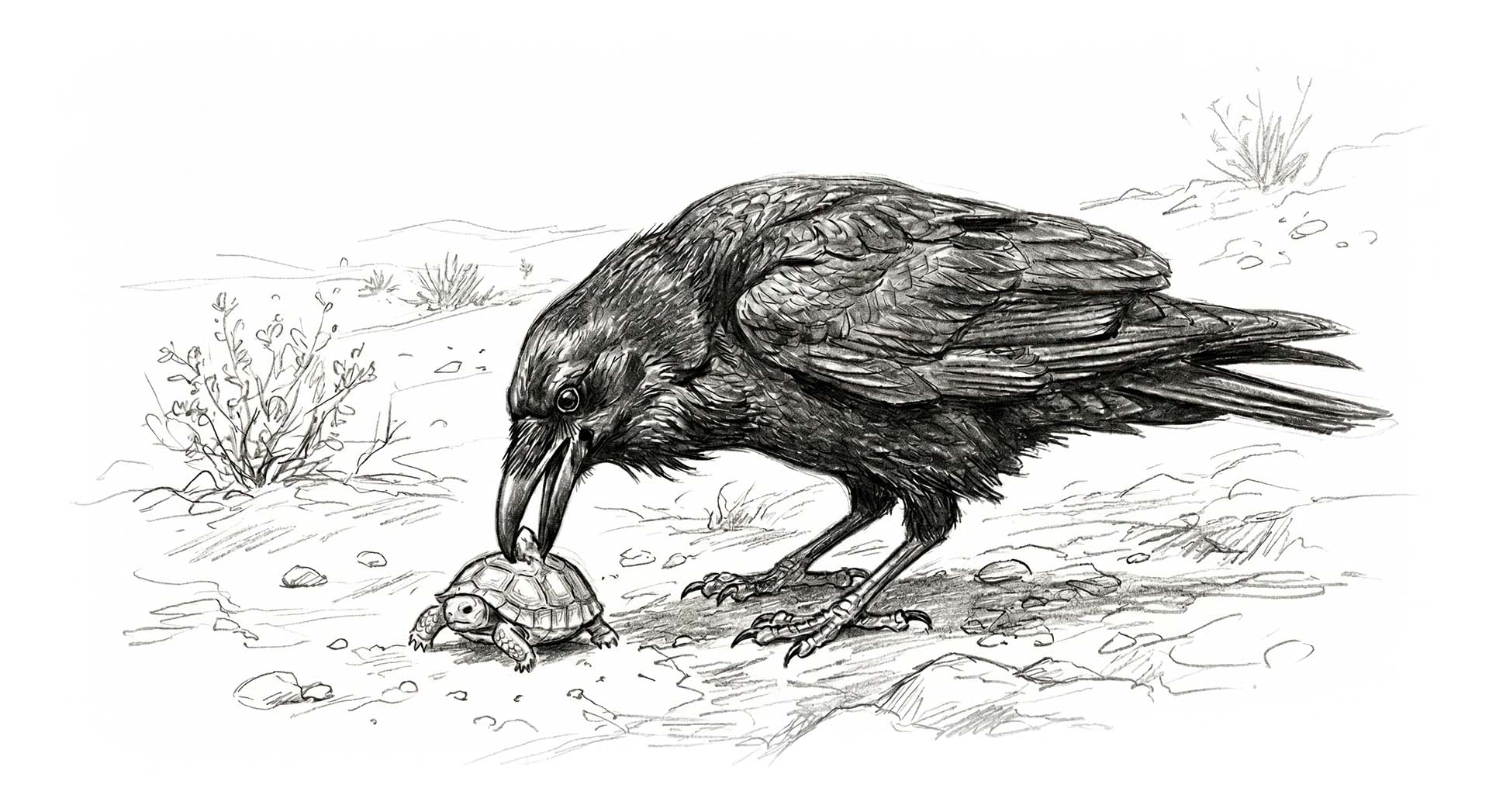 raven eating desert tortoise hatchling mojave desert